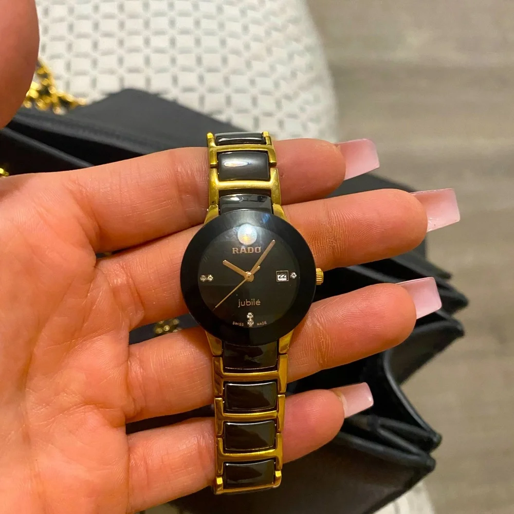 RADO Forces Military Gold Dial Black Leather Band Women\'s Quartz Watch / 204.359 RADO Forces Military Gold Dial Black Leather | Mercari main image 3